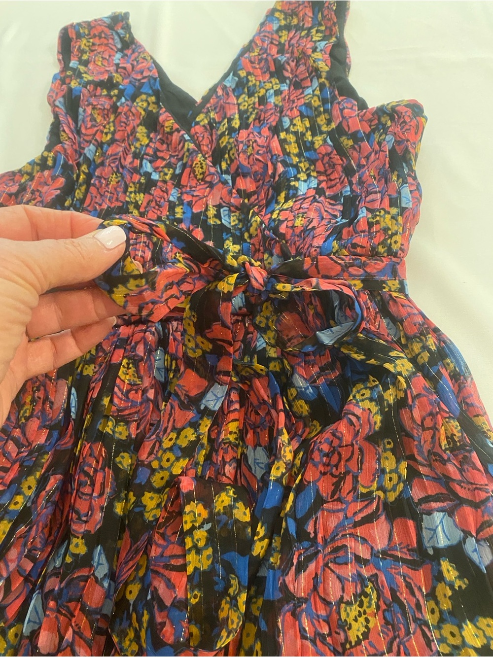 Modcloth Floral Sleeves Midi Dress Black Pink Red Gold Yellow Belted size XL - Picture 5 of 15